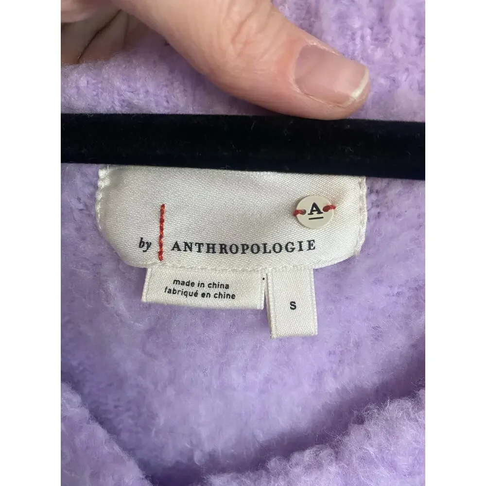 Anthropologie Simone Oversized Fuzzy Purple/Lavender V-Neck Sweater-Size S